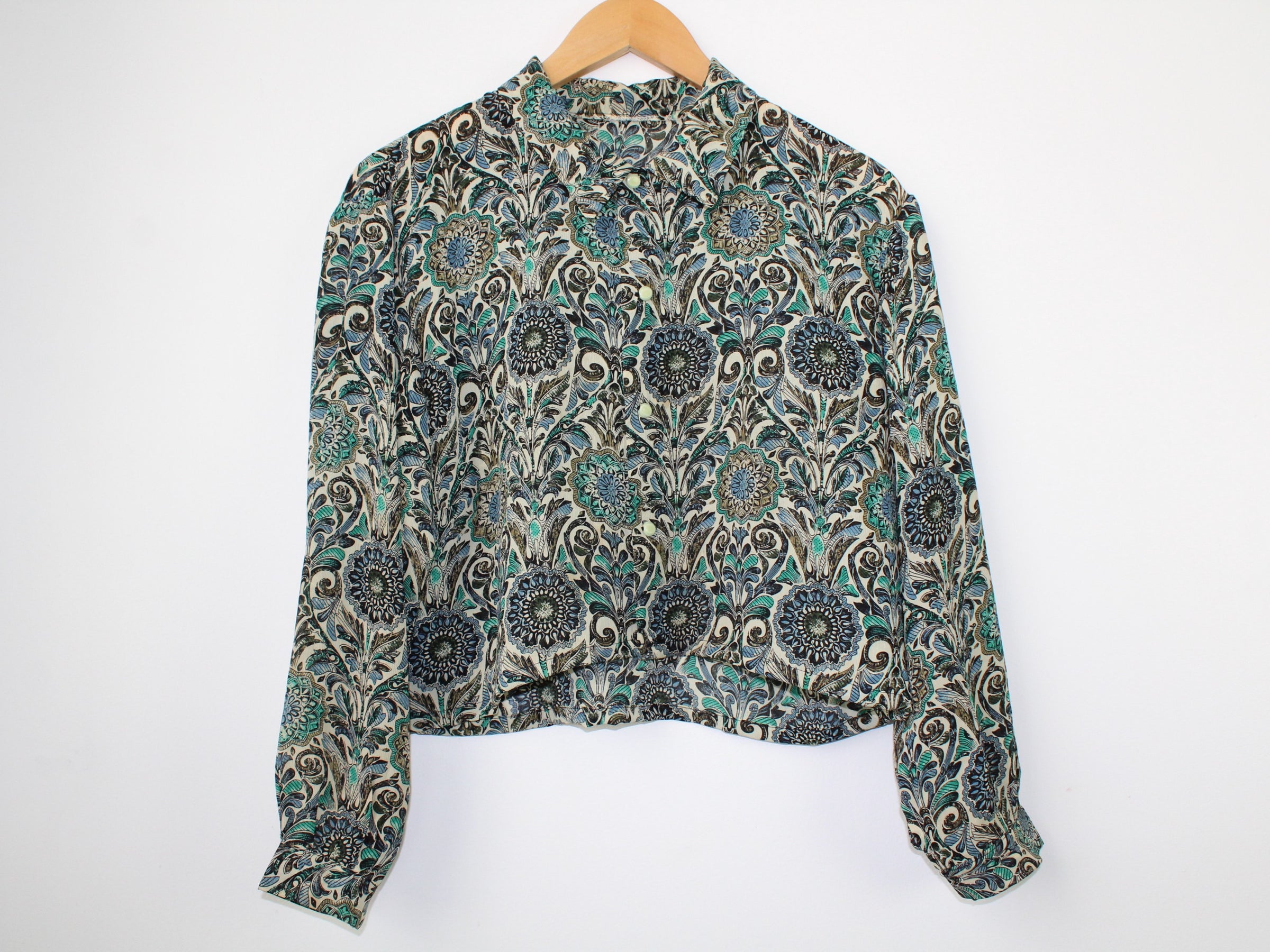 Reworked Vintage Cropped Long Sleeve Button Up Shirt | Shop Online