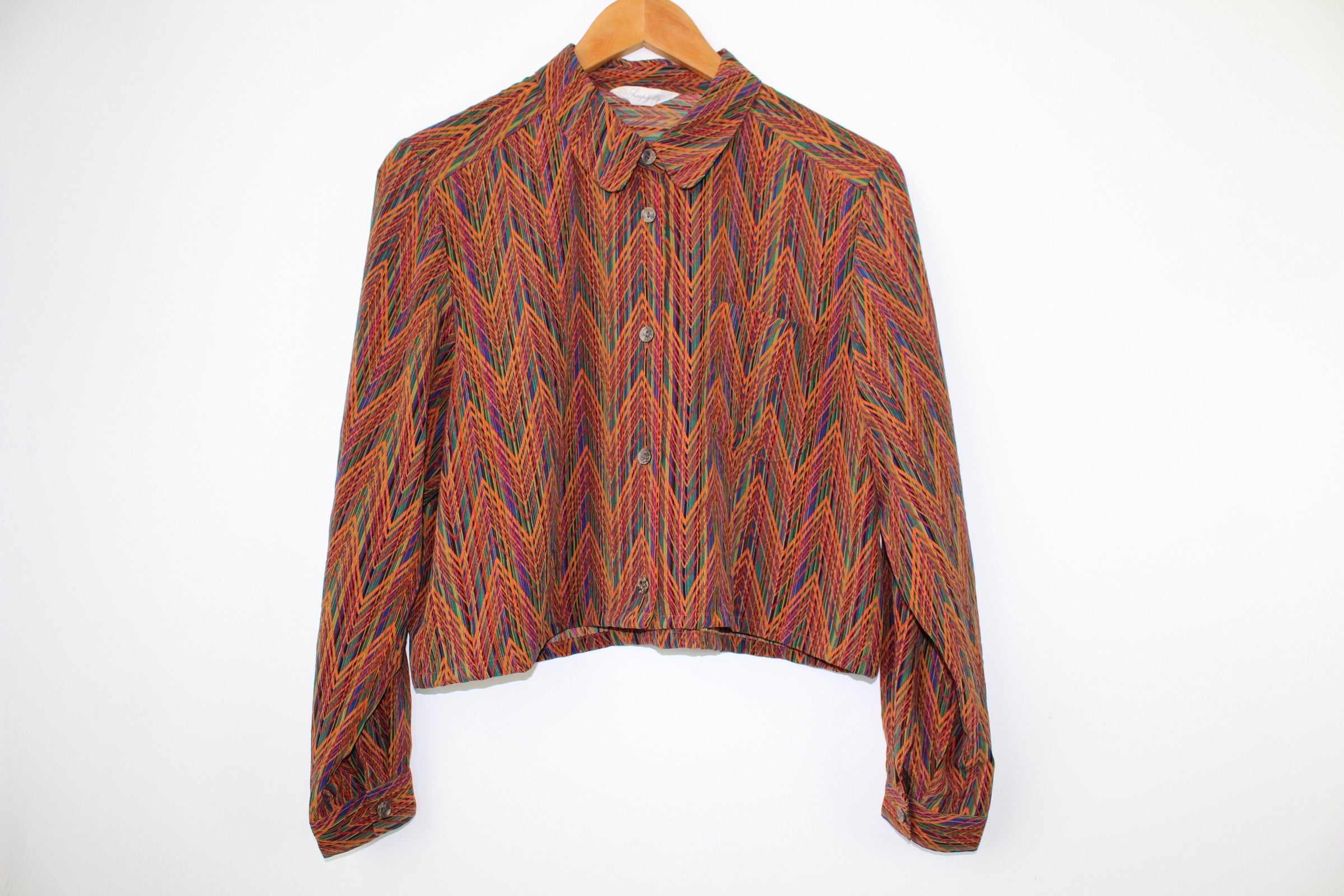 Reworked Vintage Cropped Long Sleeve Button Up Shirt | Shop